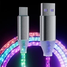 6.6ft/2m Type C Cable Led Light Up Charger Cord Visible 7 Colors RGB Gradual ...