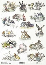 Illustrated Rabbit Scenes | A4 Rice  | Paper for Decoupage | ITD Collection