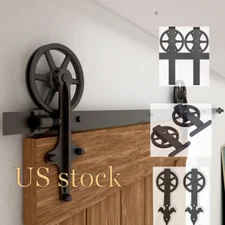 CCJH 4-20FT Sliding Barn Door Hardware Basic Black Roller Kit Single/Double Door