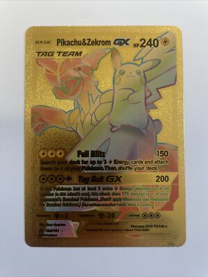 Pikachu & Zekrom GX Gold Fan Art Card Rainbow Mint/NM Condition | eBay
