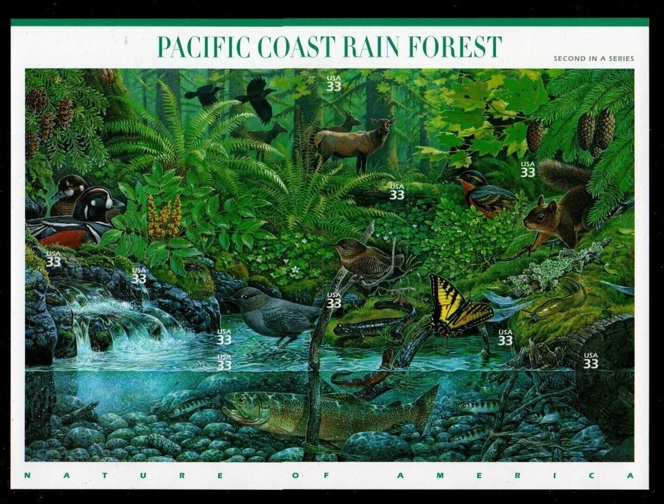 Four x 10 = 40 of Nature of America PACIFIC COAST RAIN FOREST 33¢ US Stamps 3378 - Image 4 of 4
