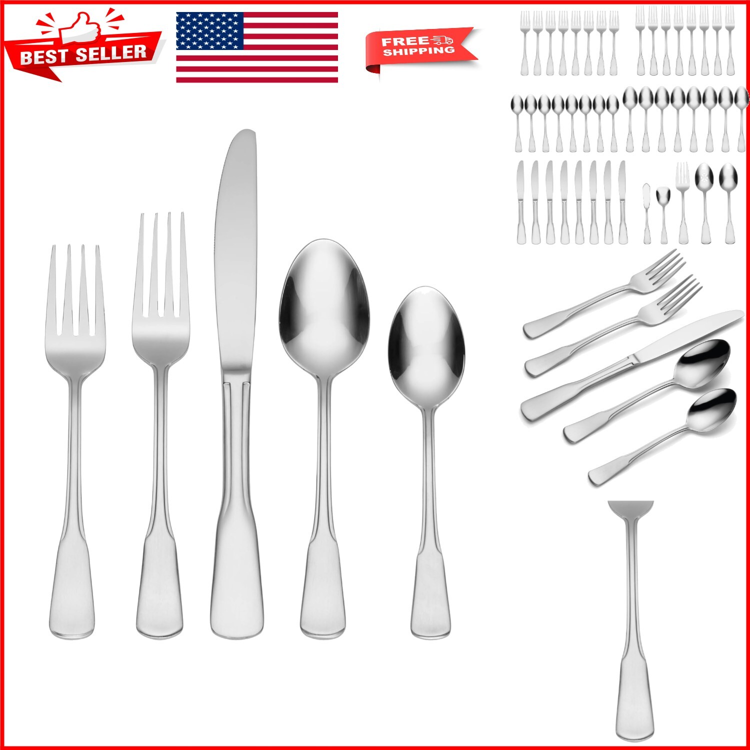 Stainless Steel 45-Piece Dinnerware Set, Service for 8 - Colonial Heritage Style
