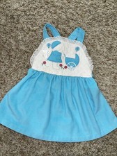 Vtg Buster Brown Toddler Girls Size 2 2T Cotton Turquoise Corduroy Jumper Dress