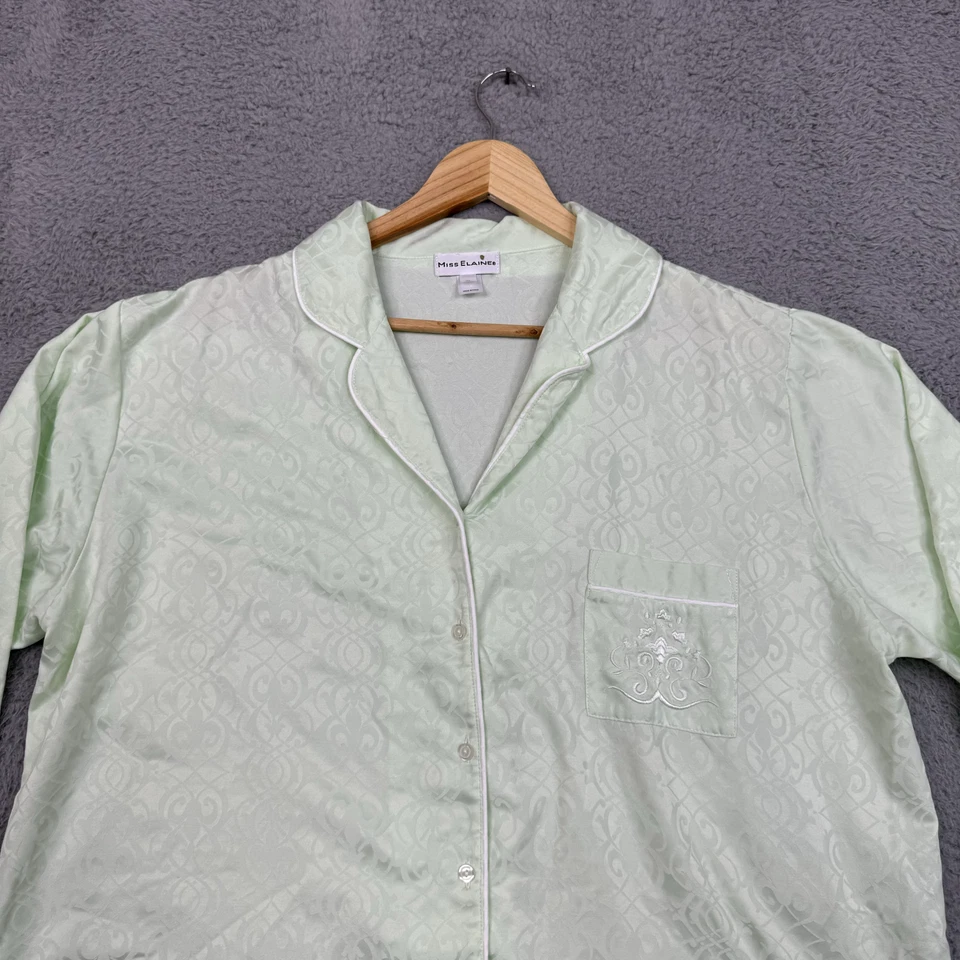 Miss Elaine Pajama Set Women XL Green Jaguared Embroidered Cozycore Lounge Sleep - Image 4 of 4