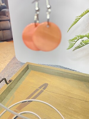 Natural Mother of Pearl Dangle Earrings Dyed Light Pink Handcrafted C12