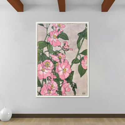 Wandbild Prairie Rose Floral Rosa - gerollter Wandbilddruck auf Leinwand - verschiedene Größen