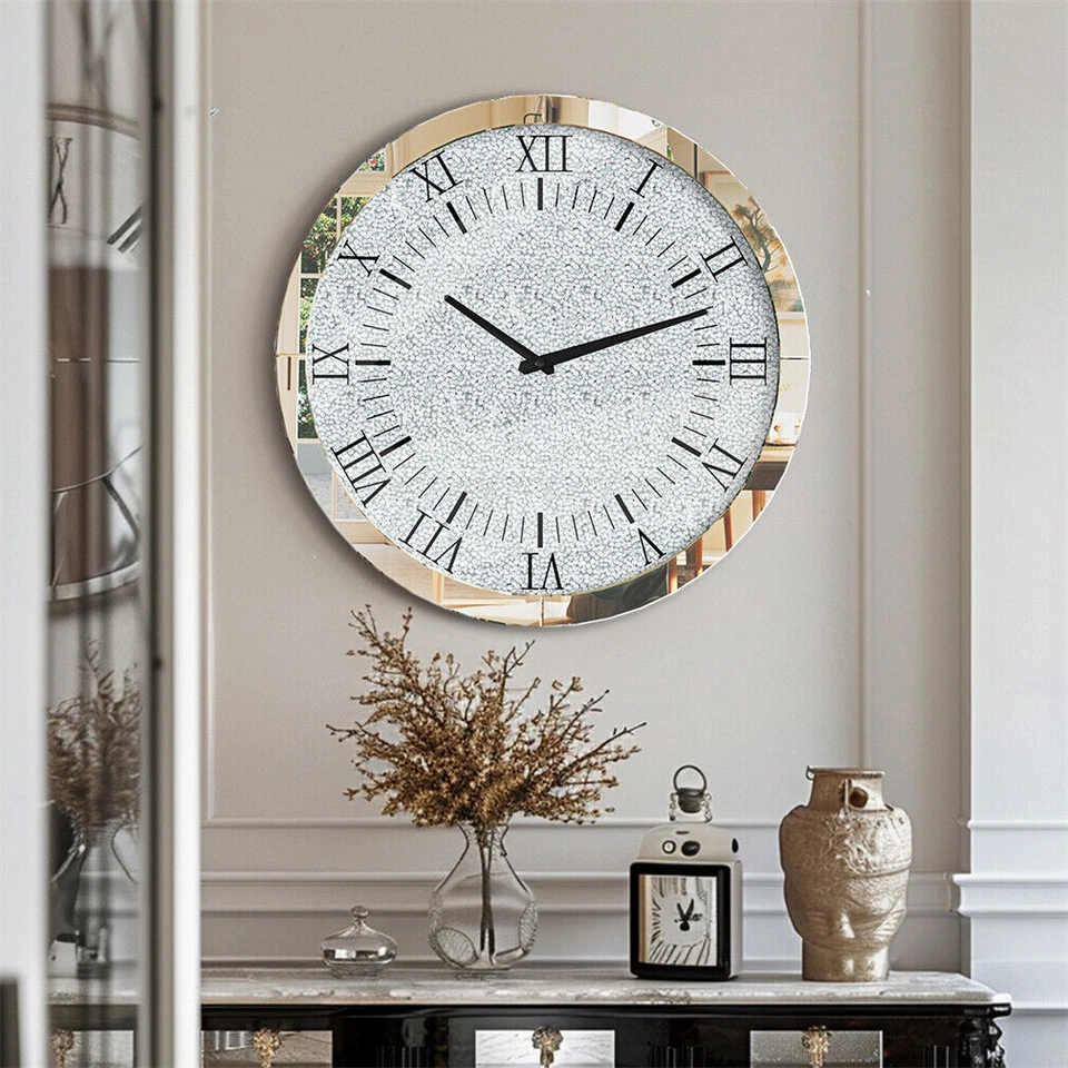 Reloj de Pared Diamante Triturado Completo 24" Brillante Cristal Reloj Decoración de Pared Foto 4 de 4