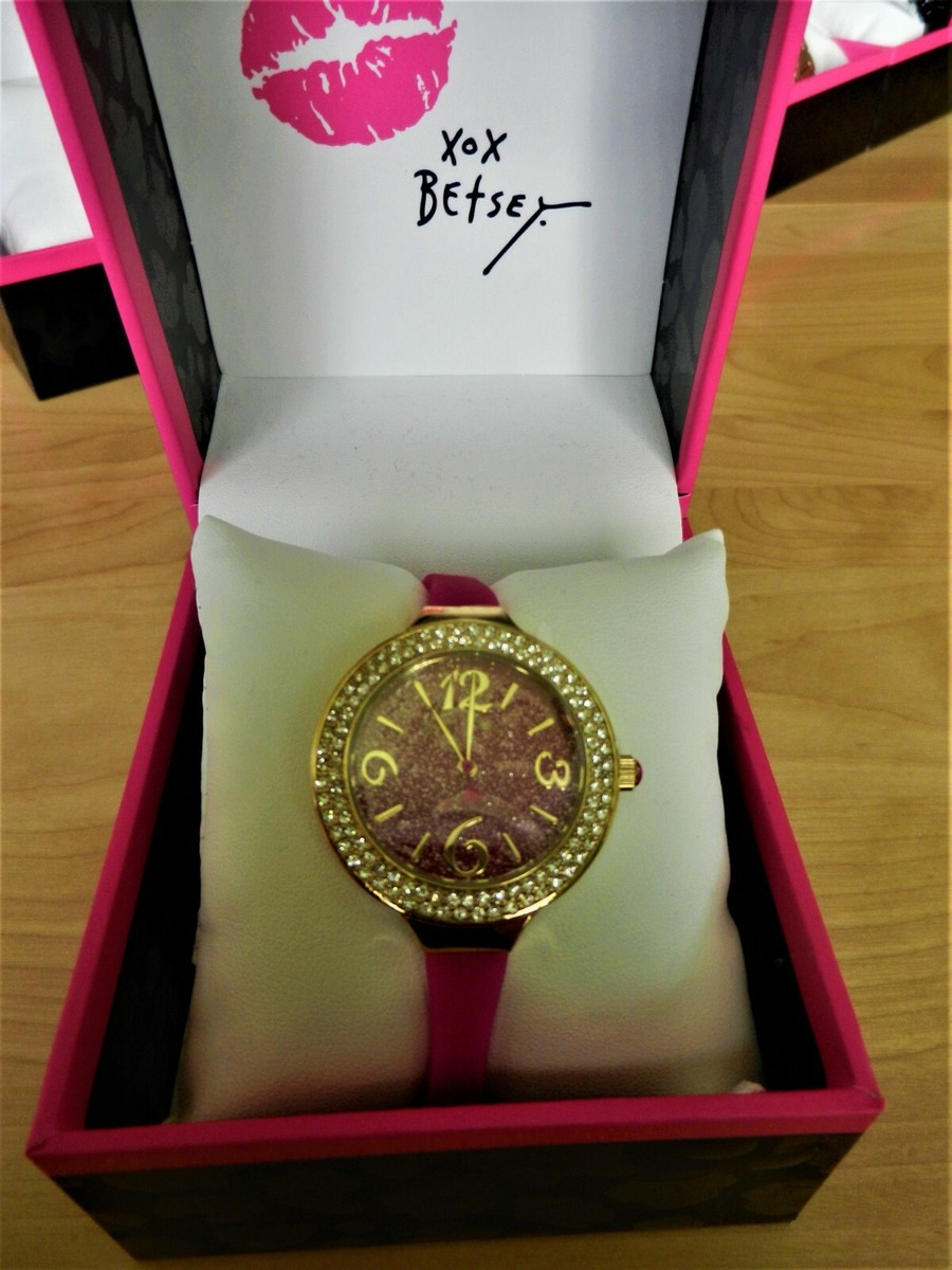Betsey Johnson Pink Glitter Silicone Strap Watch MSRP $85 | eBay display picture 1