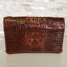 Vintage Bag Womens Leather Crocodile Brown Clutch Croco Evening Purse FLAW