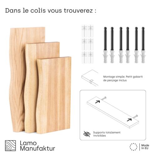 LAMO Manufaktur SET 1 Wandregale aus Holz mit unsichtbarer Befestigung 42/36/30cm - Bild 4 von 11