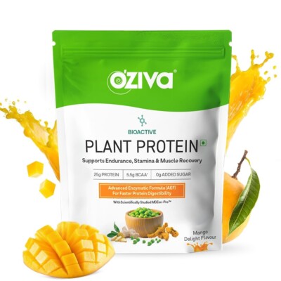 OZiva Bioactive Plant Protein  25g Protein,5.5 BCAA| Pea Isolate ( Mango ), 1kg