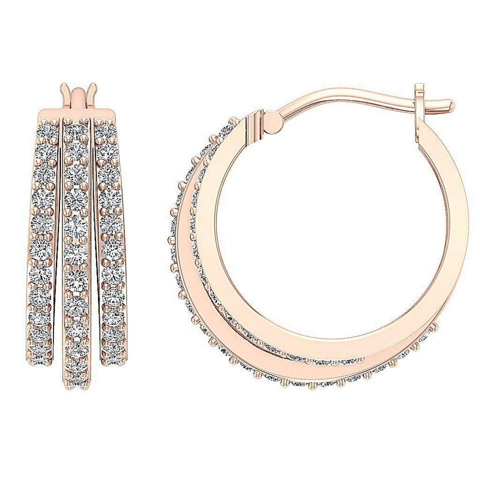 Hoops Earrings Natural Diamond I1 G 0.90 Carat 14k Rose Gold Prong Set 0.80 Inch - Image 4 of 4