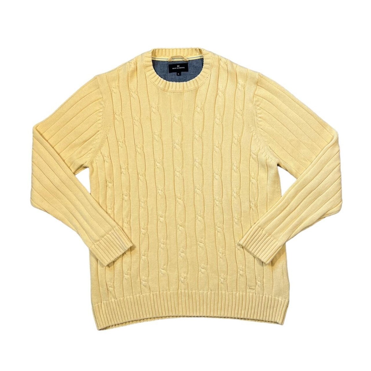 BLUE HARBOUR Marks Spencer Cotton Cable Knit Crewneck Jumper XL Yellow