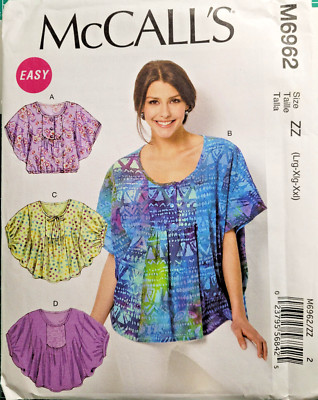 UNCUT-McCall's Pattern #M6962-Misses' Butterfly Tops-4 Variations-Sz 16 to 26