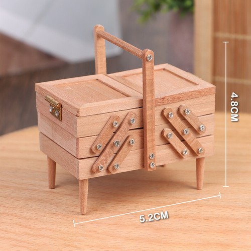 1Set 1:12 Dollhouse Sewing Box w/Needle Scissors Knitting Tool Tailor Set Decor - Photo 3/12