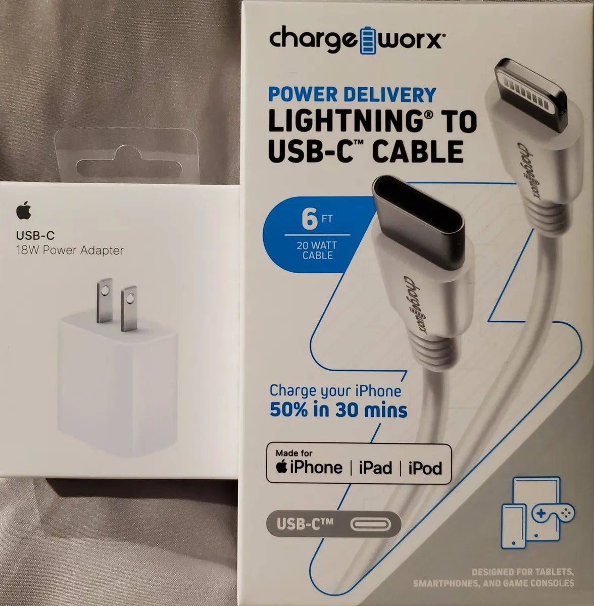 One Genuine OEM USB-C Apple 18W Fast Wall Charger and (1) 6