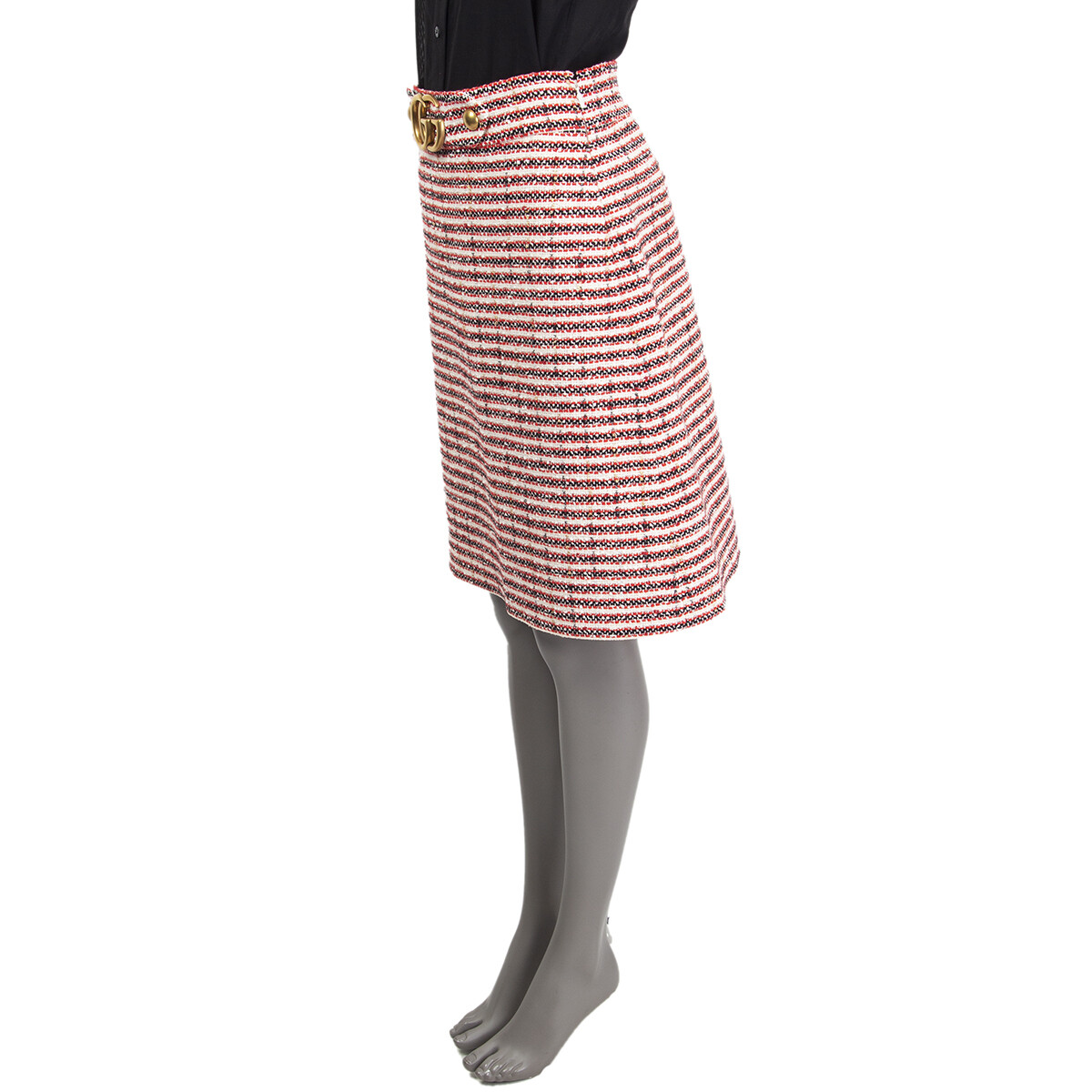GUCCI★素敵！TWEED LEATHER BUCKLE SKIRT 61638 auth GUCCI red & white GG BUCKLE Tweed Skirt 42 M | eBay