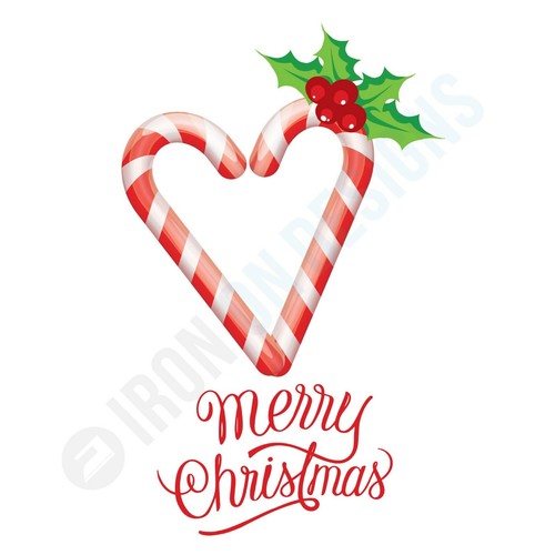 MERRY CHRISTMAS AND CANDY CANE LOVE HEART - IRON ON TSHIRT TRANSFERS - A6 A5 A4 - Picture 2 of 5