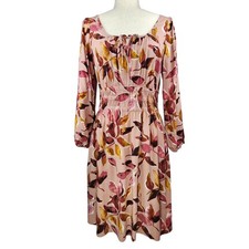 Loft Outlet Floral Milkmaid Midi Dress Small Smocked Bodice Feminine Peasant