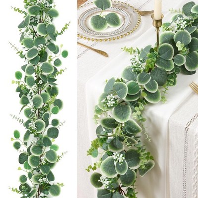 Artificial Eucalyptus Garlands, 6FT Fake Greenery Garland with White Flowers ...