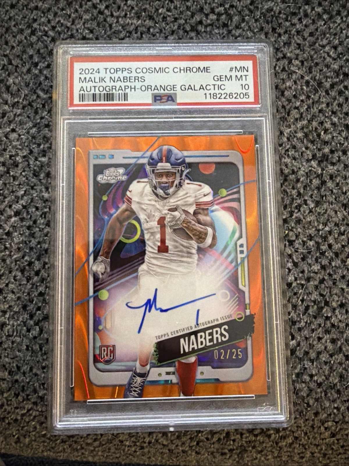 Malik Nabers Topps Cosmic Chrome Cosmic Chrome Autographs #MN Orange Galactic