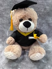 Graduate Teddy Bear Plush In Black Gold Cap Gown Sitting Stuffed Animal