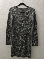 MATTY M Gray/Black/White Black Knit Dress XS Long Sleeves Unlined Acrylic Blend