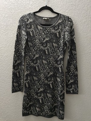 MATTY M Gray/Black/White Black Knit Dress XS Long Sleeves Unlined Acrylic Blend