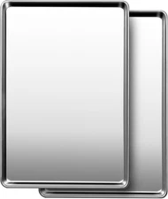 Commercial Quality Baking Sheet Pan Set, Natural Stainless Steel Cookie Sheet, W