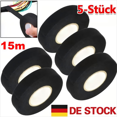 10x Kabelbaum Klebeband Gewebeband Isolierband KFZ PKW Isoband schwarz 19mm 15M~