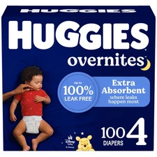 100 Ct Huggies Size 4 Overnites Baby Diapers Overnight Diapers, Size 4 (22-37