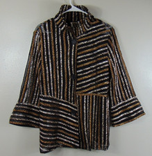 Chico's Travelers Spliced Animal Stripe Jacket 2 Mesh 3/4 Sleeves Collared Large