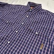 Vtg Cinch Classic Cowboy Collection Mens M Blue Plaid Diamond Pearl Snap Shirt