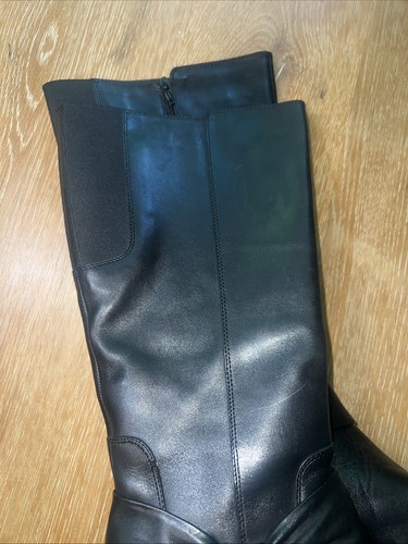 Clarks Boots Womens 10 Tall Riding Black Leather Heeled Side Zip Knee High Bow - Picture 6 of 9