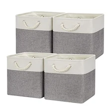  Fabric Baskets 12 Inch Storage Cubes Basket with 12"L x 12"W x 12"H white&grey
