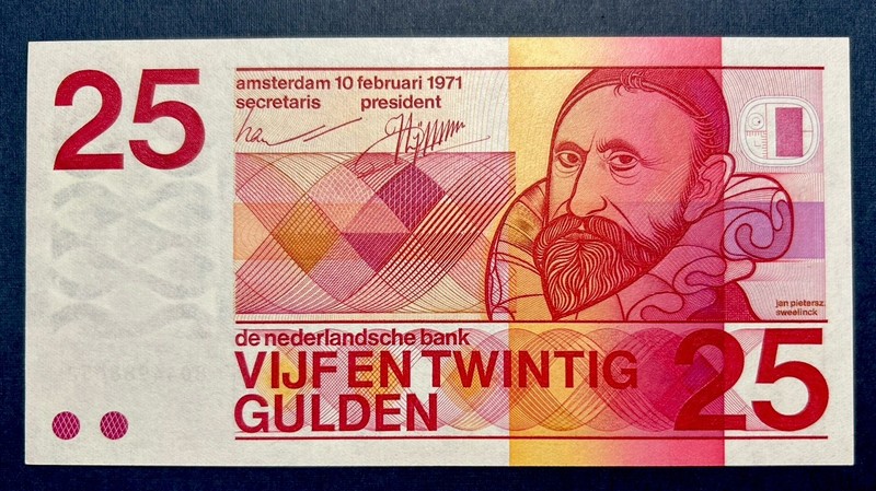 🇳🇱 Netherlands 25 GULDEN 1971 UNC Dutch 10 Digit # Currency NOTE