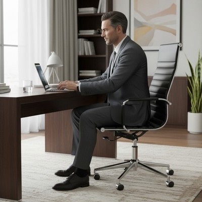 FOH PU Leather High Ribbed Executive Chair with Armrests(High Back).