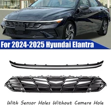 Front Bumper Upper Grille W/Chrome Trim Sensor Hole For 2024-25 Hyundai Elantra