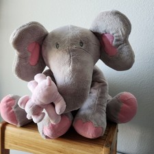 Vintage 2008 Plush Stuffed Animal Alley Toys R Us Gray Pink Large Baby Elephant