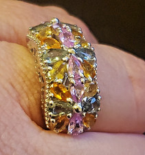 Flower Shaped Multi Gemstone .925 Sterling Silver Ring Size 9 NEW with Tag