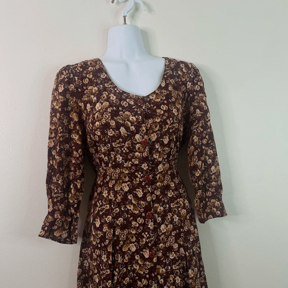 Vintage Byer Too Cottagecore Country Floral Button Front Midi Dress Women's 11 - Image 2 of 4