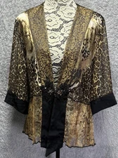 Vtg Spencer Alexis L Top Kimono Boho Lace Embellished Silk Mixed Media Leopard