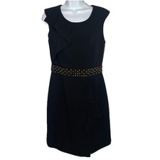 Laundry Shelli Segal Black Cocktail Dress Size 4 Sleeveless Metal Beaded Ruffle