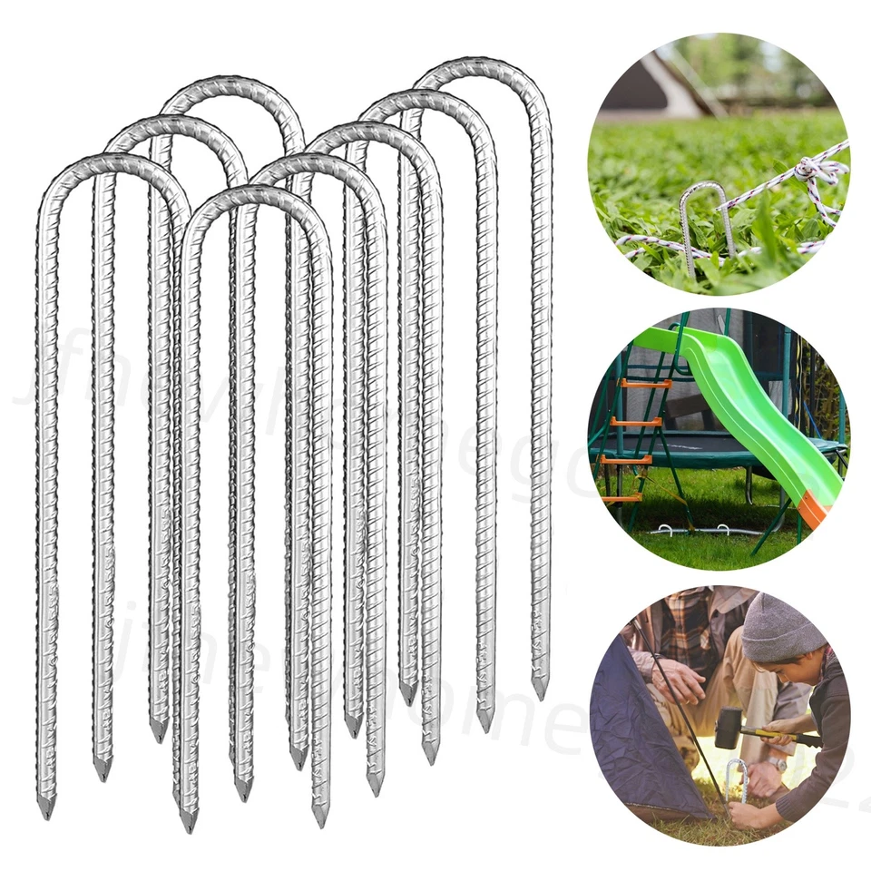 4-100PCS Heavy Duty Trampoline U Pin Metal Wind Stakes Pegs Tent Ground Anchor - Image 3 of 4