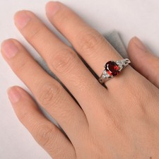 925 Sterling Silver Red Garnet Gemstone Art Deco Ring Duty Free
