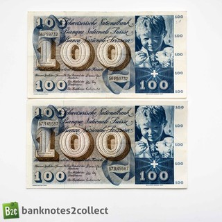 SWITZERLAND: 2 x 100 Swiss Franc Banknotes.