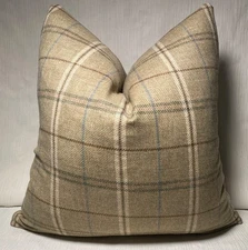 20”sq Mulberry LEE JOFA Islay Sage 50% Merino Wool Plaid  Custom Pillow Cover