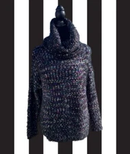 Philosophy Oversized Cowl Neck Sweater Long Sleeve Fuzzy Sparkle Colorful