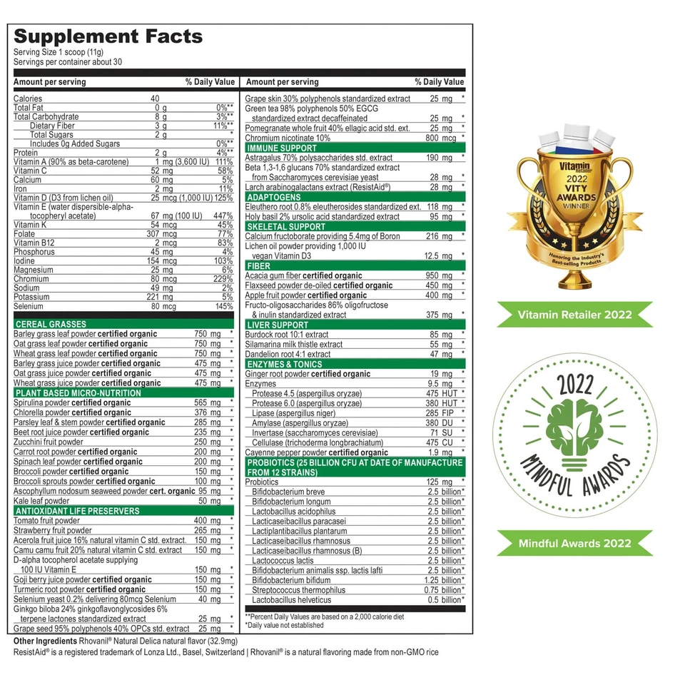 Suplemento Superalimento Integral con 65 Superalimentos 30 Porciones 1 Cucharada Foto 4 de 4