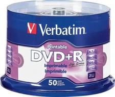 50 VERBATIM Life Series DVD+R 16X 4.7GB White Inkjet Printable Spindle 98492